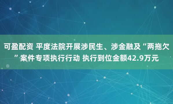 可盈配资 平度法院开展涉民生、涉金融及“两拖欠”案件专项执行行动 执行到位金额42.9万元